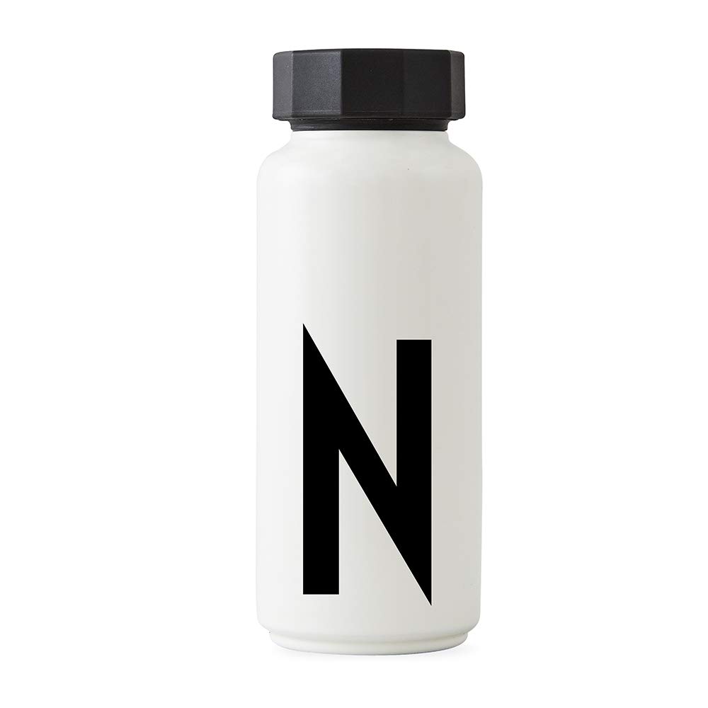 Design Letters Personal Thermo/Insulated Bottle (White) - N - BPA-Free Double Walled Vacuum, Stainless Steel, Nordic Design, Keeps Cold for up to 24 Hrs/Hot up to 12 Hrs, 500 ml, Leak-Proof, 280 g.