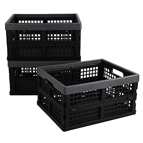 Fiazony 3Pack 15 L Plastic Collapsible Crate, Folding Storage Baskets