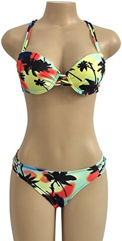 Chic Woven Knit Lace up Swimsuit Spaghetti Straps Ties T Back Beachwear Summer Print Stripe Sides Tankini Sets