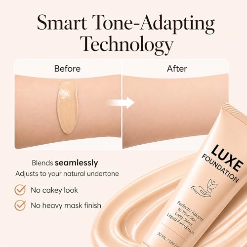 Luxe Foundation for Women, Color Changing Foundation, Hyaluronic Acid & Vitamin E, Creates Flawless Skin, Perfectly Blends with Your Complexion, SPF50, 30 ML