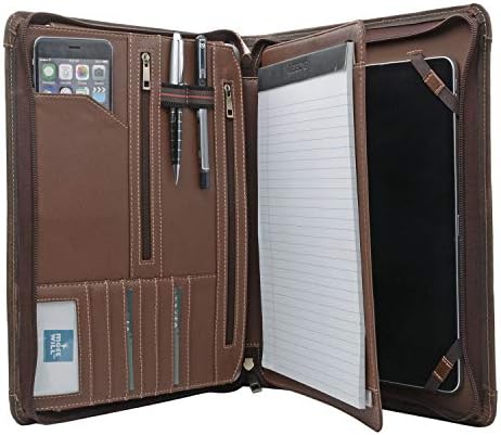 Crazy-Horse Leather Padfolio, Business Organizer Portfolio with Handle for iPad Pro 11-inch/10.5" and MacBook 13-inch