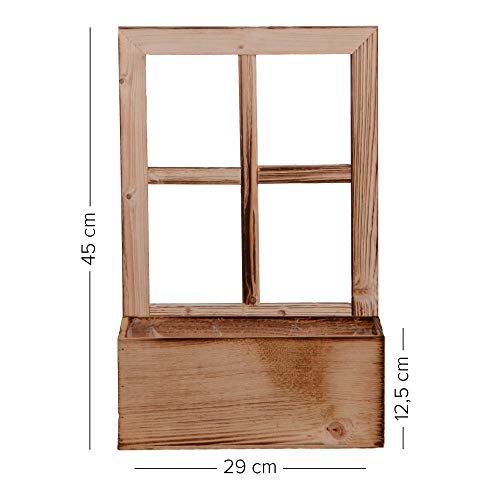 UNUS Deko Fenster aus Holz mit Blumenkasten, Fensterrahmen im Vintage Design, rechteckig… (1 Stück, Geflammt) – Bild 3