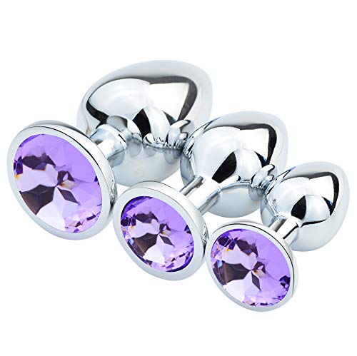 Dxhycc 3 Piece Jewelry Anal Plug, 3 Size Luxury Jewelry Design Fetish Anal Butt Plug Anal Trainer Toys Sex Toy Love Games for Experienced Users and Beginners Women Men (Light Purple)
