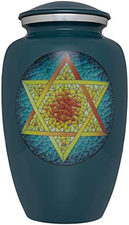 Jewish Star of David Cremation Urn - Funeral Urn in Vitreaux Style of Chagall - Hand Made in Aluminum - Suitable for Cemetery Burial or Niche - Large Size for Adults up to 200 lbs