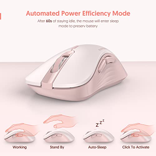 RAPIQUE Wireless Mouse, 2.4G Silent Computer Mice with USB Receiver & Type-C Adapter, Portable Mobile Optical Cordless Mouse for Laptop, PC, Desktop, MacBook, 3 DPI Adjustment Levels (Pink)