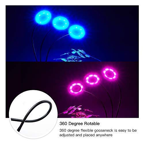 Grow Light, Plant Lights for Indoor Plants, Auto ON/Off Timing Plant Grow Lamp with Red, Blue Spectrum, 10 Dimmable Levels, 3-Head Divide Control Flexible Gooseneck Arm (30W Red Blue Spectrum - Round) - Thumbnail 3