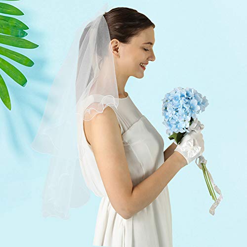 BKpearl Flower Girl Veils, Children's Wedding Veil First Communion Veils and Gloves for Girl(style 1 white)