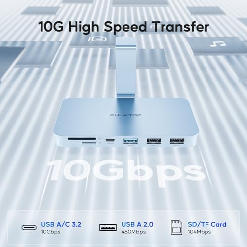 Acessórios iMac para i-Mac 2021/2023/2024, PULWTOP USB C Hub para iMac com USB A/C 10Gbps, Hub para M1/M3/M4, 2USB A 2.0, leitor de cartão SD/TF para i-Mac de 24 polegadas e Studio Display 2 azul