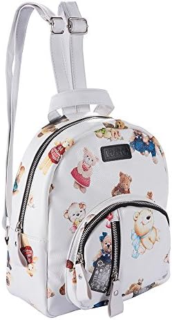 Ugoodbag Mini Bear Leather Backpack ,Classic PU Leather Travel Daypack Leisure Shoulder Bag for Women Girls Black (White)