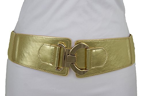 TFJ Women Fashion Stretch Belt Hip High Waist Gold Metal Buckle Plus M L XL