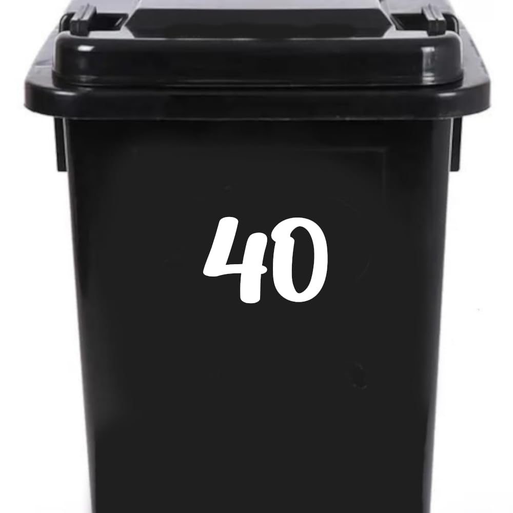 Pack of 4 House Number Wheelie Bin Stickers - Waterproof Decals - Easy-to-Apply - Recycling Boxes - Party Decorations (40)