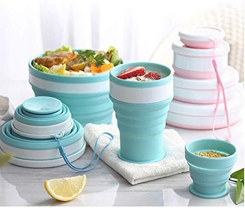 NIL KANTH - Silicone Collapsible Travel Kit Set of 4 Sizes (250ML,350ml,550ml,950ml) Silicone Folding Camping Cup with Lids - BPA Free, Reusable,Expandable, for Traveling, Hiking,Camping