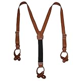 CTM Men's Leather Button-End 1 Inch Suspenders
