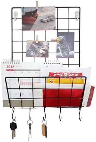 Metal Letter Magazine Holder Key Rack Mail Organizer w/ Memo Note Photo Clips for Storage in Office Entryway Kitchen Hallway Mudroom (black)