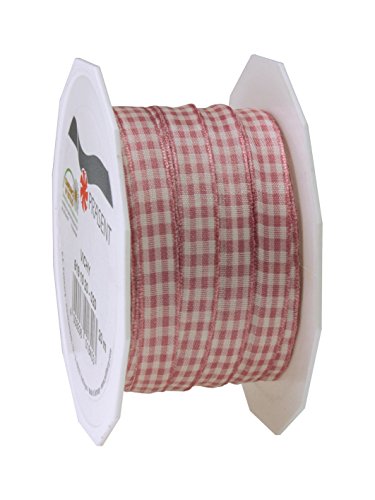 Praesent - Vichy Wired Ribbon Wildrose-Cream 10 mm Width, 20 m Length