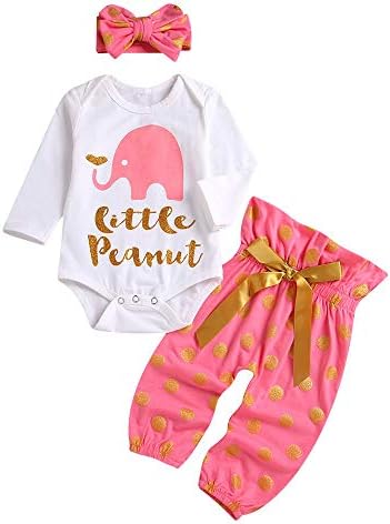 Clearance!! Christmas Baby Girls Romper Bodysuit Infant Xmas Bow Letter Long Sleeve Jumpsuit+Pants+Haieband Outfits (age: 18-24 month, White)