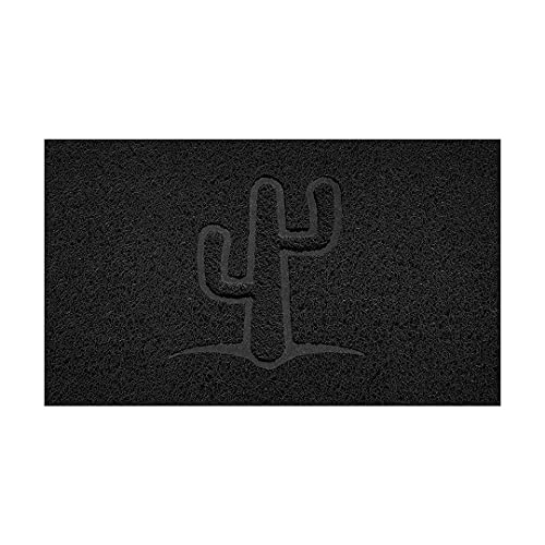Nicoman Embossed Spaghetti Door Mat Dirt-Trapper Jet-Washable Doormat 70x43cm (Black, CACTUS Shape) - Use on Carpet ONLY