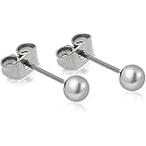 Titanium Ball Earring Studs, Tiny Hypoallergenic Earring with Various Size(2mm,3mm,4mm,5.5mm) for Women Girls Sensitive Ears, Titanium Earring Backs included
