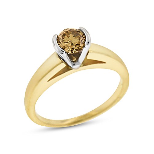 0.51 CT Natural Champagne Diamond Solitaire Engagement Cathedral 14k Gold