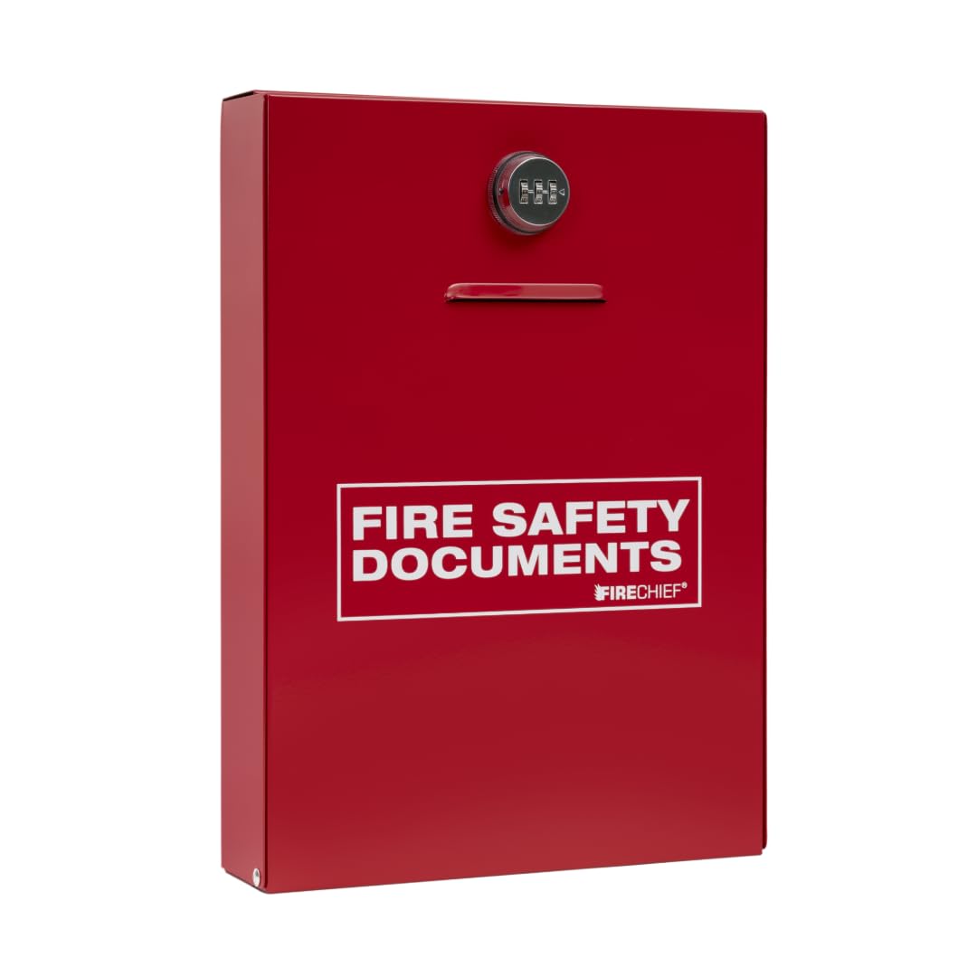 Firechief Slimline Red Metal Document Cabinet with Combination Lock for A4 and A5 Documents - Fire Safety Document Holder - Perfect for Offices, Public Buildings, and Commercial Premises - DHS3 Model