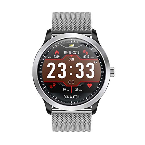 Lisin Smart Watch, N58 1.22Inch ECG Display Blood Pressure Heart Rate Monitor 3D UI Tracker Smart Watch (Silver)