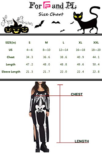 For G and PL Halloween Womens Bodycon Skeleton Party Costume Sexy Cold Shoulder Maxi Dress Skull Black M - Thumbnail 3