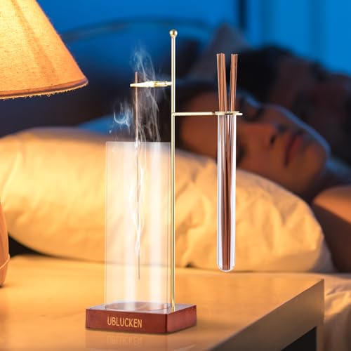 UBLUCKEN Incense Holder for Sticks, Anti-Ash Flying Incense Burner with Brush & 20 Incense Stick, Detachable Glass Ash Catcher & Storage Tube, Upside Down Incense Holders for Yoga Spa Home Decor