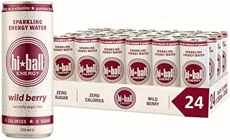 Hiball Sparkling Energy Water 24x 250ml Cans, 3 Flavors Available Between Peach, Wild Berry and Lemon Lime (Wild Berry)