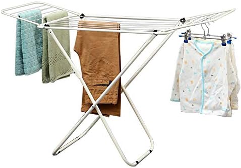 Airers Foldable Heated Airer with Wings Easy to Store Save Space with Adjustable Height Free Standing Clothes Horse White White