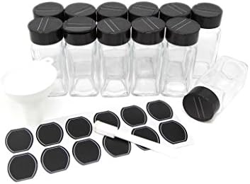 Glass clear square spice jars with Black sifter lid 4oz in case of 12 by Nicole Jean (Black)
