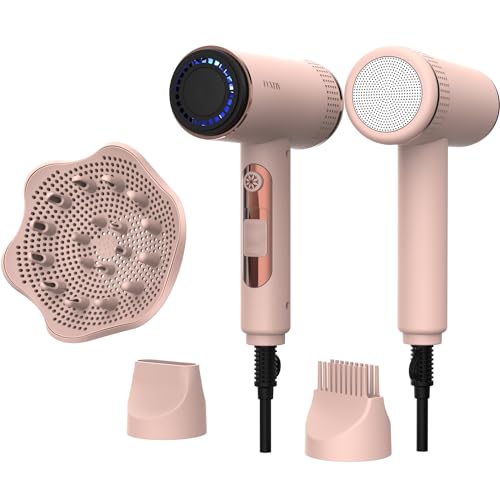 FUNTIN Hair Dryer Brushless Blow Dryer 2000w Ionic with Diffuser Brush Comb Nozzles, 110,000RMP Brushless Motor, for Salon Professional Use Pink