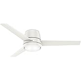 Casablanca 54 inch Indoor Ceiling Fan with LED Light - Low Profile White Ceiling Fan for Bedroom, Living Room, or Kitchen, Wa