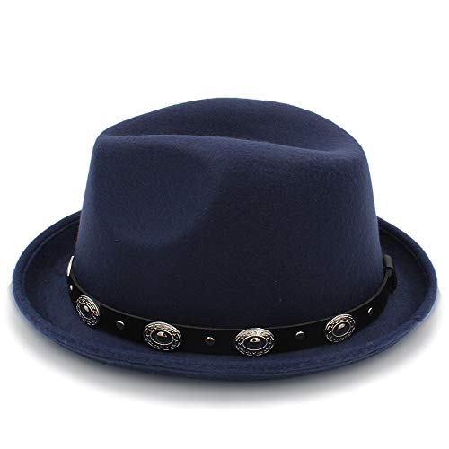 Fedora Hat, 2017 New Winter Fedora Hat Men Women Wool Felt Jazz Hat Vintage Panama Cap, by jdon-hats, (Color : Dark Blue, Size : 56-58cm)