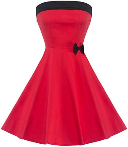 Women's Soild Floral 1950s Vintage Swing Church Dress With Bow-Knot Red Size S