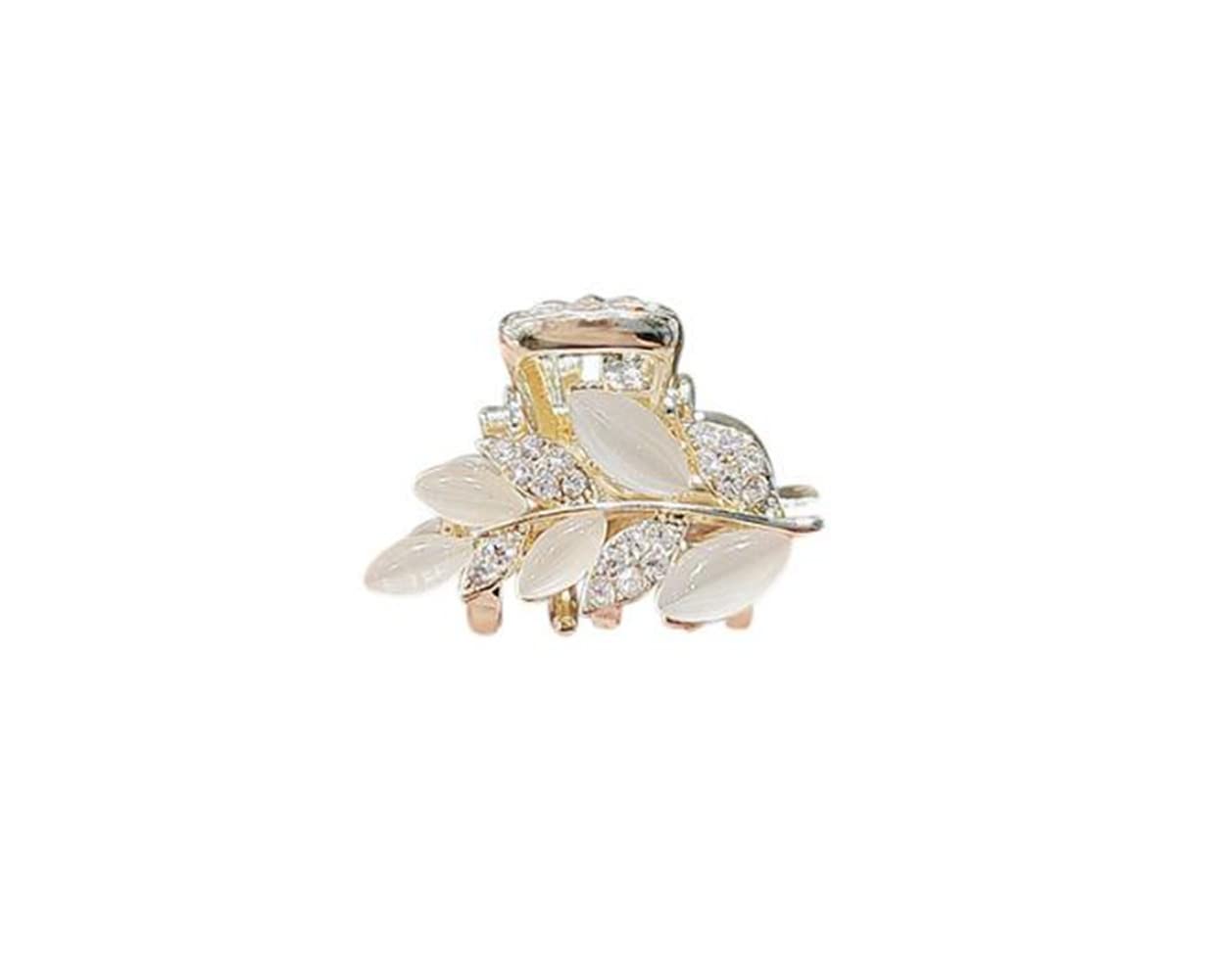 Crystal Leaf Hair Clip Headdress - Small Cat Eye Stone Decorative Hair Accessories for Women & Girls