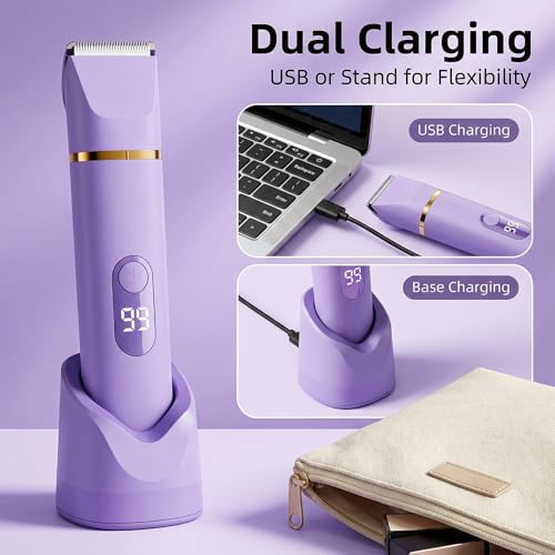 XkuiHF 5 in 1 Women's Electric Shaver, Wet/Dry Trimmer, IPX7 Waterproof, Female Intimate Trimmer for Face, Armpits, Legs, Arms and Bikini (Purple)
