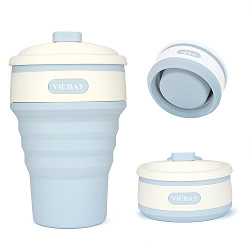 Collapsible Coffee Cup, Foldable Travel Mug by Food-Grade Silicone Material Portable for Outdoor Camping Hiking Picnic, BPA Free, Leak-proof Lid Design(Blue)