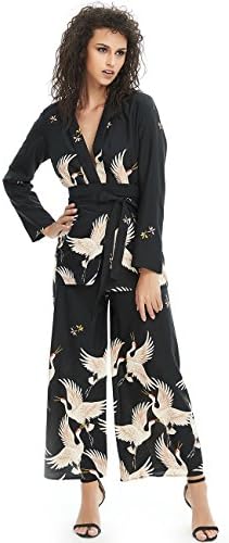 Deviz Queen Kimono Jacket Women Printed Crane (Black, L)