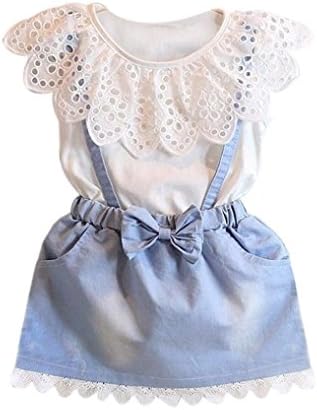 Leedford Baby Dress Baby Kids Girls Dress Princess Party Denim Cotton Fancy Flower Tutu Dresses (White, 100)