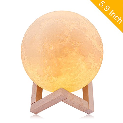 Moon Lamp, TAOTENK 3D Printed Moon Light, Dimmable Luna Decorative Night Light for Kids Baby Nursery New Year Valentines Gifts - Tap Control, USB Recharge, PVC Material, Three Color (5.9 Inch)