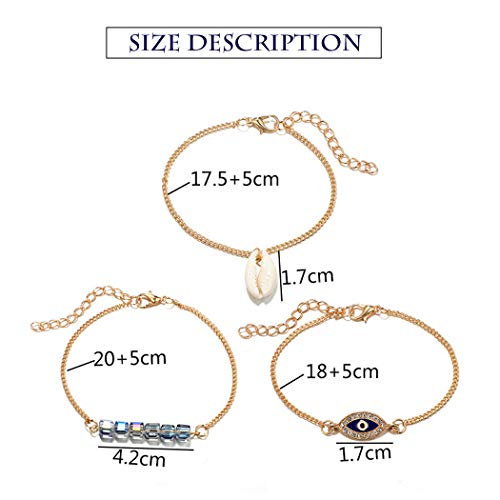 Yalice Layered Evil Eye Anklets Conch Shell Ankle Bracelet Beach Foot Jewelry for Women and Girls - Thumbnail 2