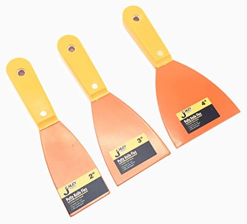 JENLEY JE20234 3-Piece Orange Color Full Flexible Steel Putty Knife Set Include 2 Inch 3 Inch 4 Inch with Plastic Handle