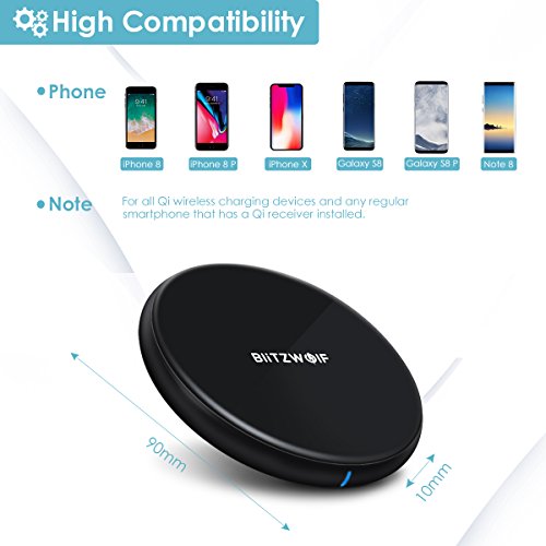 BlitzWolf Wireless Charger for iPhone x/ 8/ 8 Plus, 5w Wireless Charging Pad for Samsung s8/ s8 Plus/ Note 8/7/ s7/ s7 Edge/ s6, LG g3, Nexus 4/5/6/7 and All Qi-Enable Devices(Ac Adapter Not Included) - Thumbnail 3