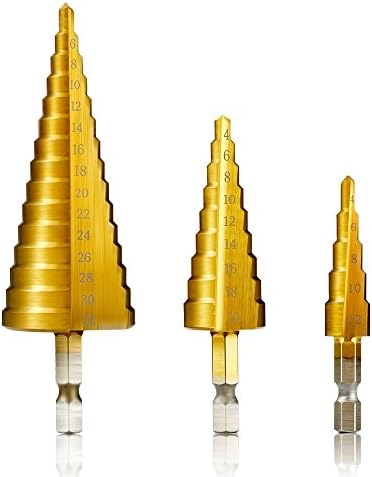 Suniga 3pcs 4-32mm High Speed Steel Hss Cobalt Multiple Hole Step Drill Bit Set Equal to 15 pcs drill bits
