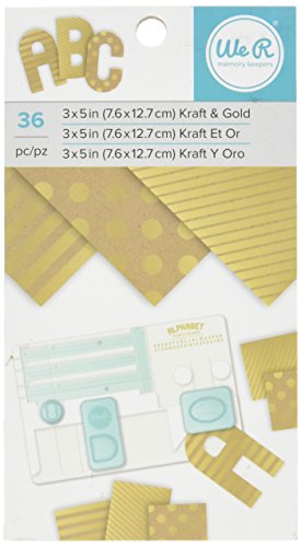 American Crafts We R Memory Keepers Paper Pad Kraft with Gold Foil 36 Sheets, 3 x 5"
