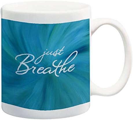 Just Breathe Mug Teal Coffee Mug with Quote 11 oz Gift for Yoga Lovers Coworker Gifts Inspirational Quote Coffee Mugs