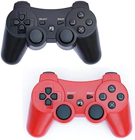 2-Pack PS3 Controller Wireless, Double Shock Gamepad for Playstation 3, Sixaxis Wireless PS3 Controller (Black + Red)