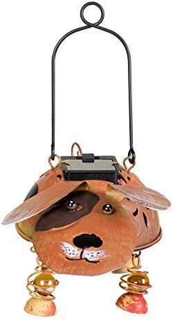Brown Puppy Dog 7 Inch Metal Hanging Solar Body Figurine with Dangling Legs