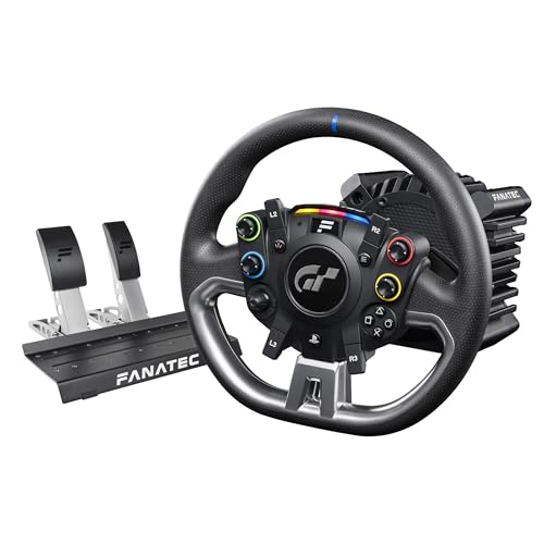 Fanatec Officially Licensed Gran Turismo DD Pro PlayStation Sim Racing Steering Wheel, Base and Pedals – Polyphony Digital Wheel, 5 Nm FluxBarrier Direct Drive, 2-Pedal Set for PC, PS5, PS4