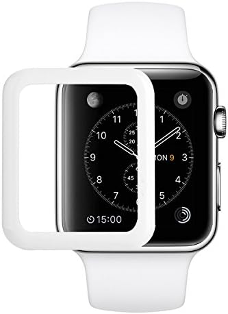 SUPTMAX Apple Watch Screen Protector 42mm Series 1 Series 2 FULL Coverage 9H [Drop Protection][Anti-Scratch] Apple Watch Tempered Glass Screen Protector (42mm White)